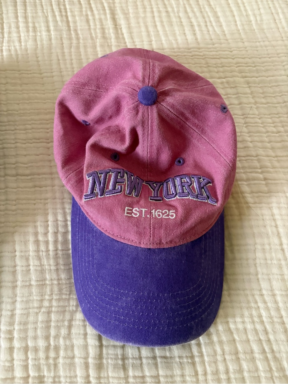 Kids New York Embroidered Two-Tone Baseball Cap - Pink & Purple